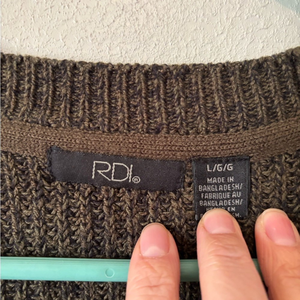 RDI Women's Dark Green Long Sleeve Elbow Patch Cardigan Sweater - Picture 3 of 4